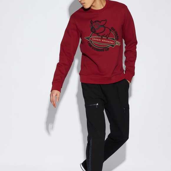 Armani Exchange embroidered red crew sweater - Picture 2 of 15